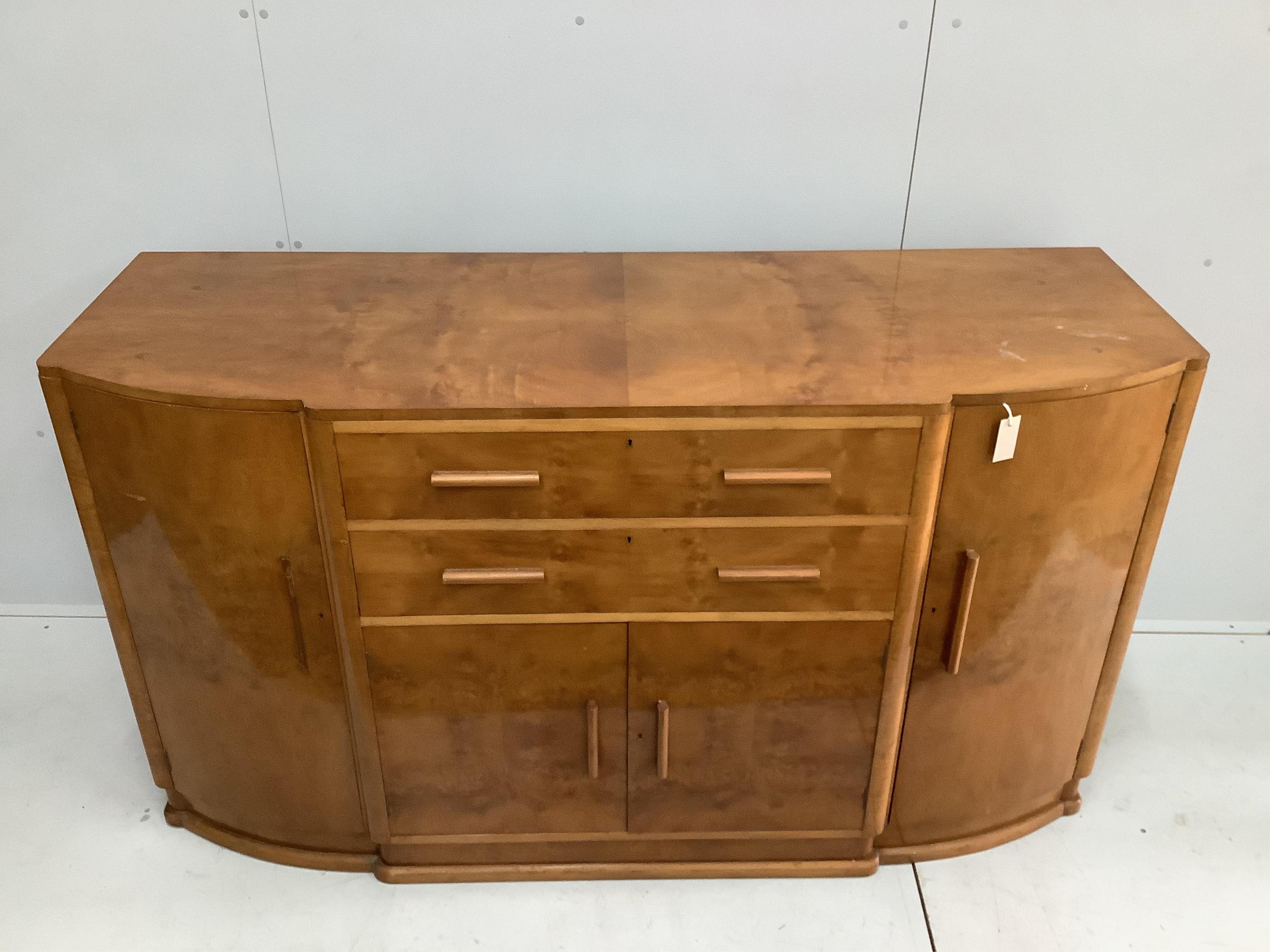 A Maples golden walnut sideboard, width 175cm, height 97cm. Condition - fair to good
